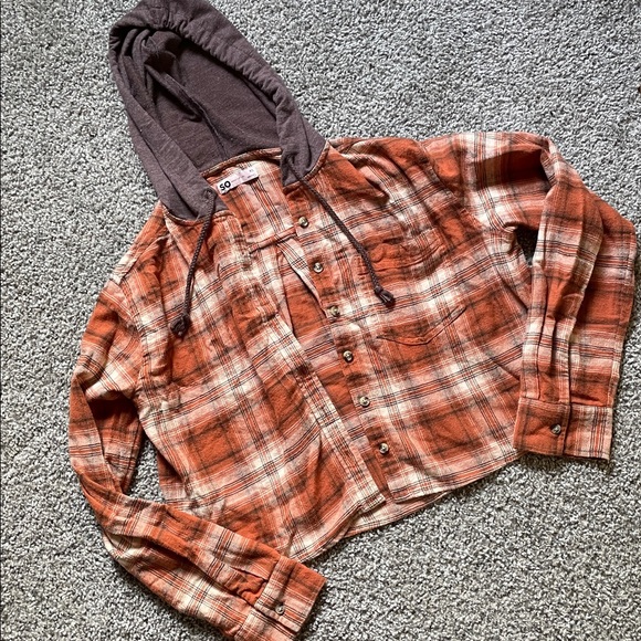 SO Tops - Cropped Flannel Hoodie